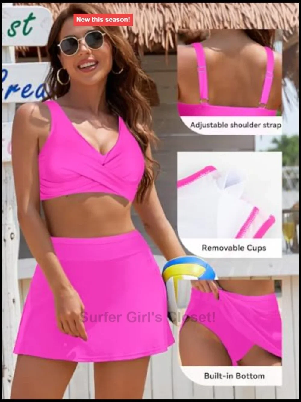High Waisted Skirted Bikini Set with Pockets Twist Front V-Neck
